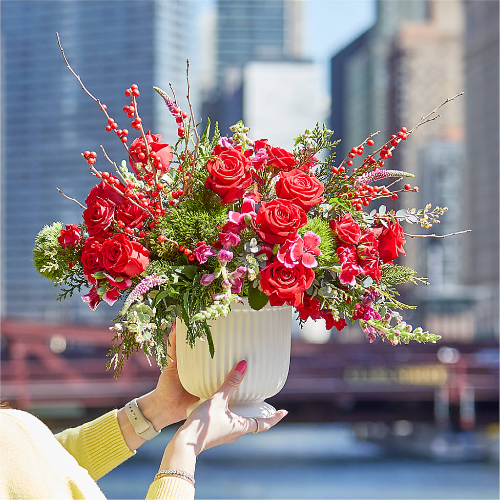 Big Red Bow Bouquet – Rhonda Wolke Designs, Ottawa OH