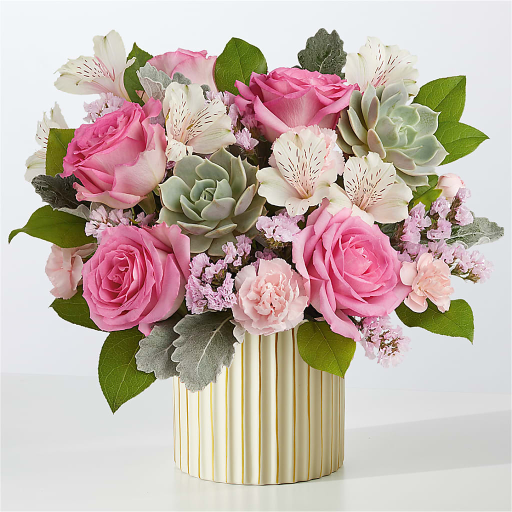 Dusty Rose Bouquet with Ivory Vase – Rhonda Wolke Designs, Ottawa OH