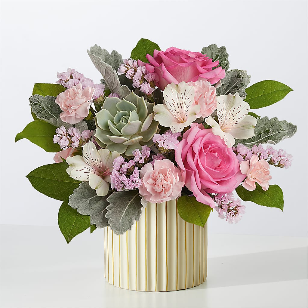Dusty Rose Bouquet with Ivory Vase – Rhonda Wolke Designs, Ottawa OH