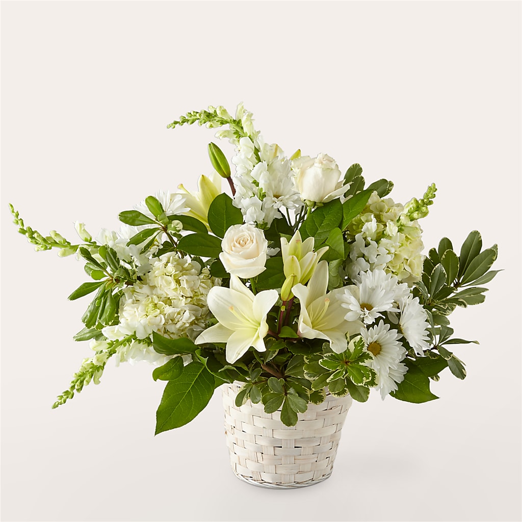 Ivory Elegance Floral Basket – Rhonda Wolke Designs, Ottawa OH