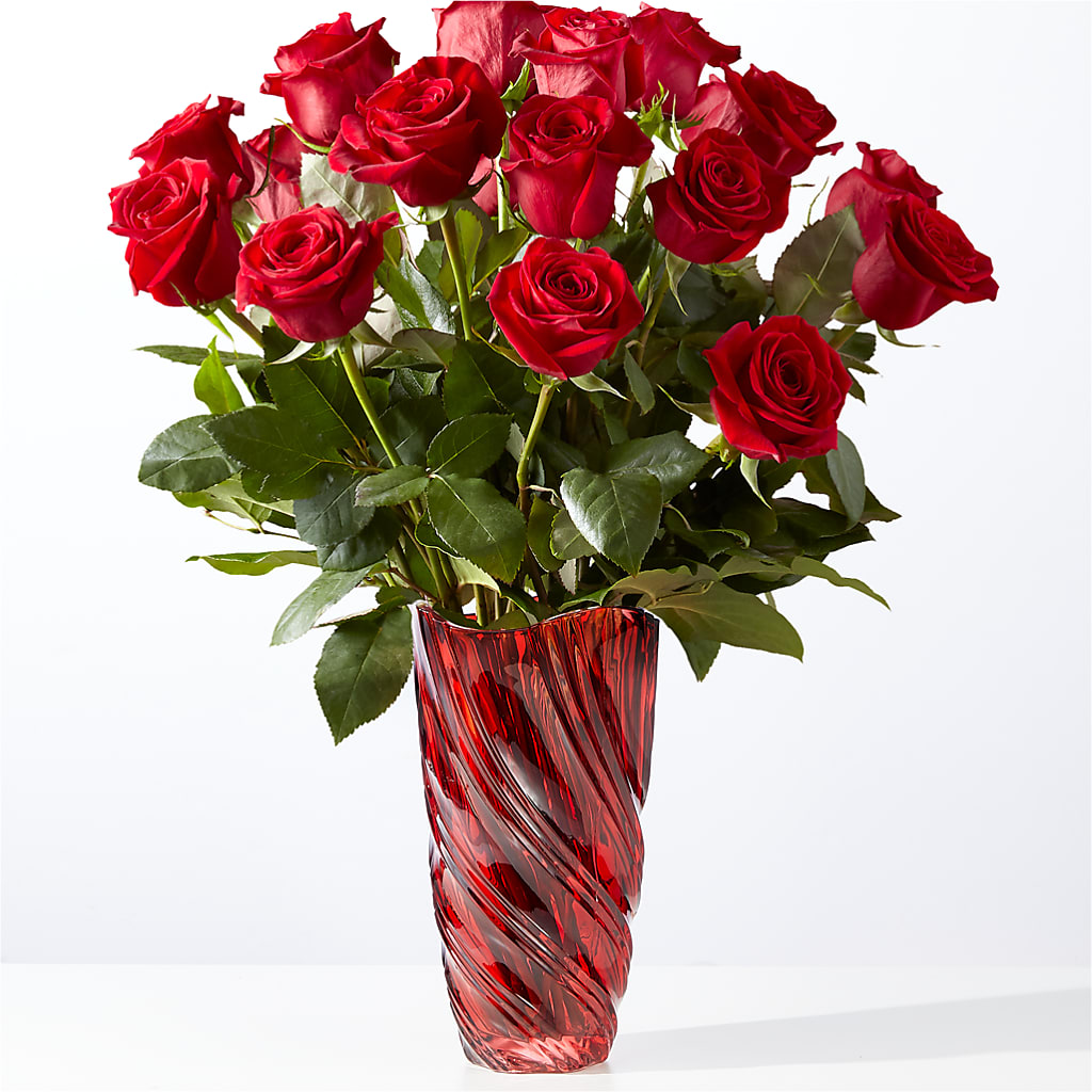 Classic Love Red Rose Bouquet with Luxe Swirl Vase – Rhonda Wolke Designs, Ottawa OH