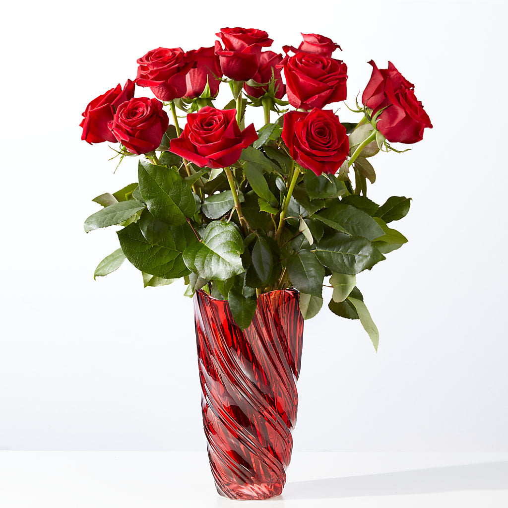 Classic Love Red Rose Bouquet with Luxe Swirl Vase – Rhonda Wolke Designs, Ottawa OH