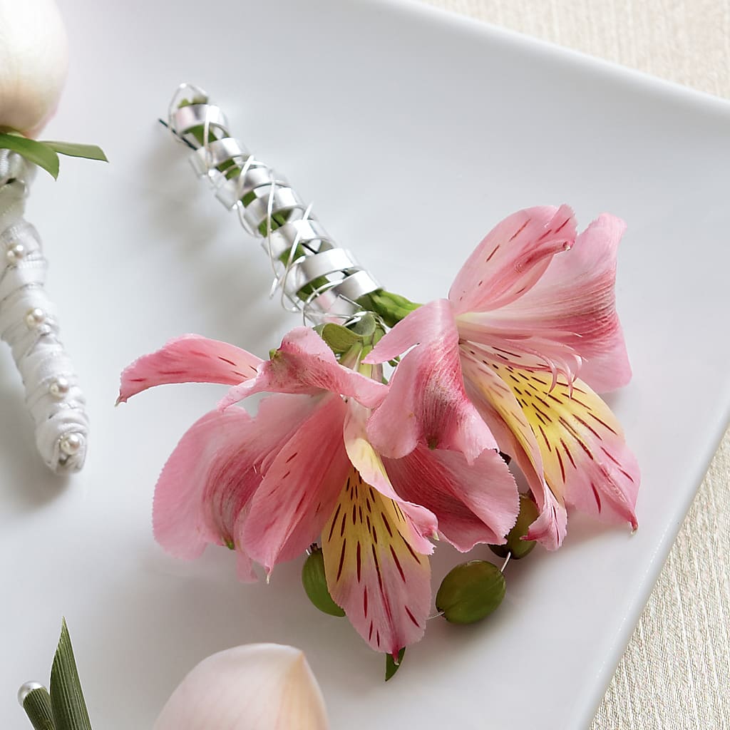 Pink Peruvian Lily Boutonniere – Rhonda Wolke Designs, Ottawa OH