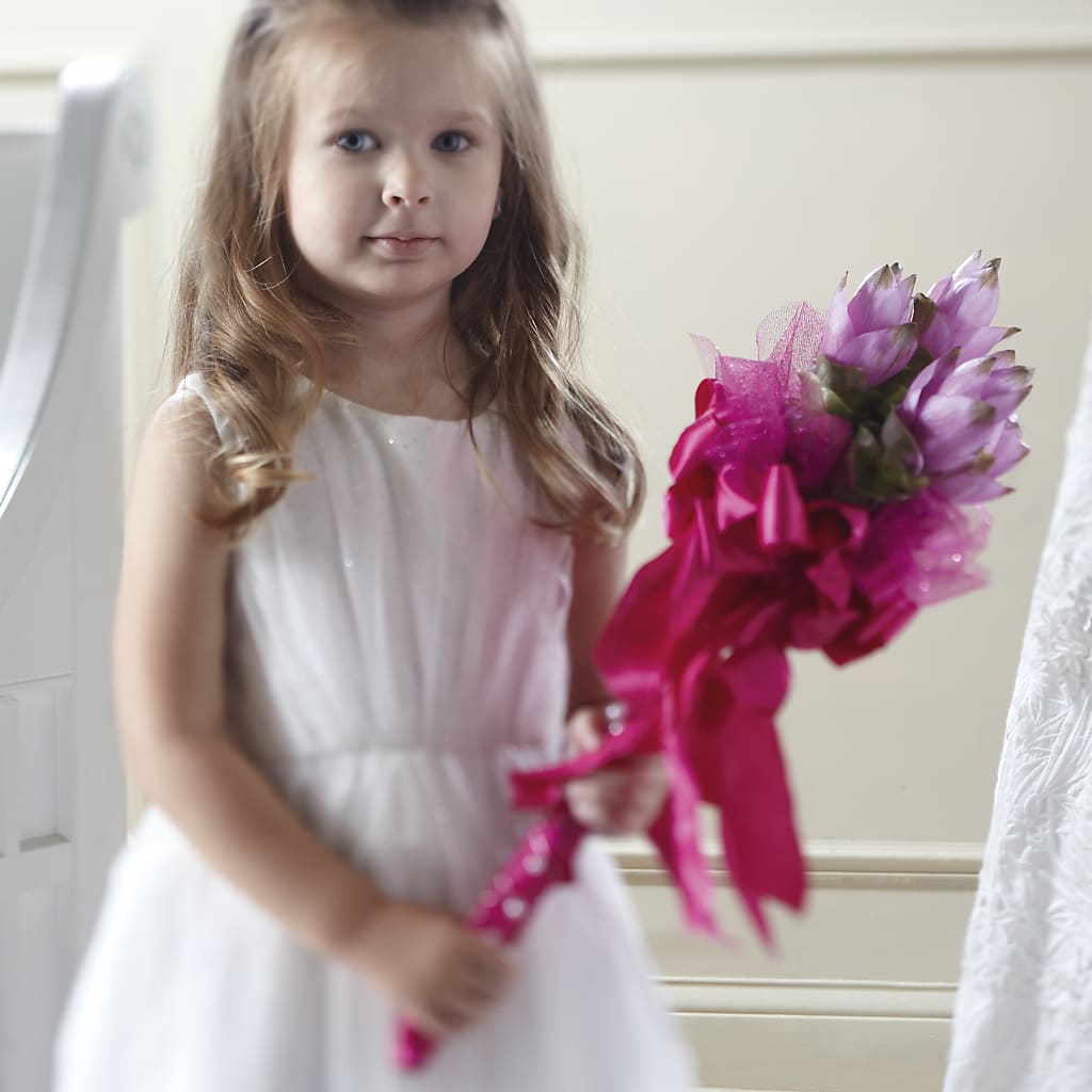 Sparkle Pink Flower Girl Bouquet – Rhonda Wolke Designs, Ottawa OH