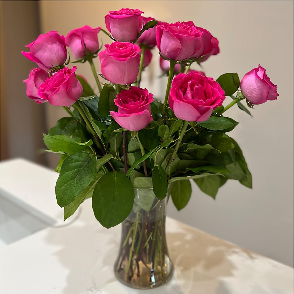 Long Stem Pink Rose Bouquet –  Rhonda Wolke Designs, Ottawa OH