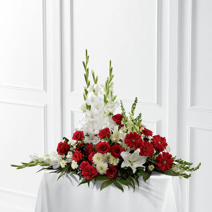 Crimson & White Arrangement –  Rhonda Wolke Designs, Ottawa OH