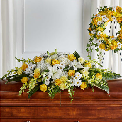 Golden Harmony Casket Spray –  Rhonda Wolke Designs, Ottawa OH