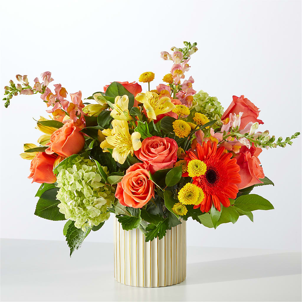Autumn Sunshine Bouquet with Ivory Vase –  Rhonda Wolke Designs, Ottawa OH