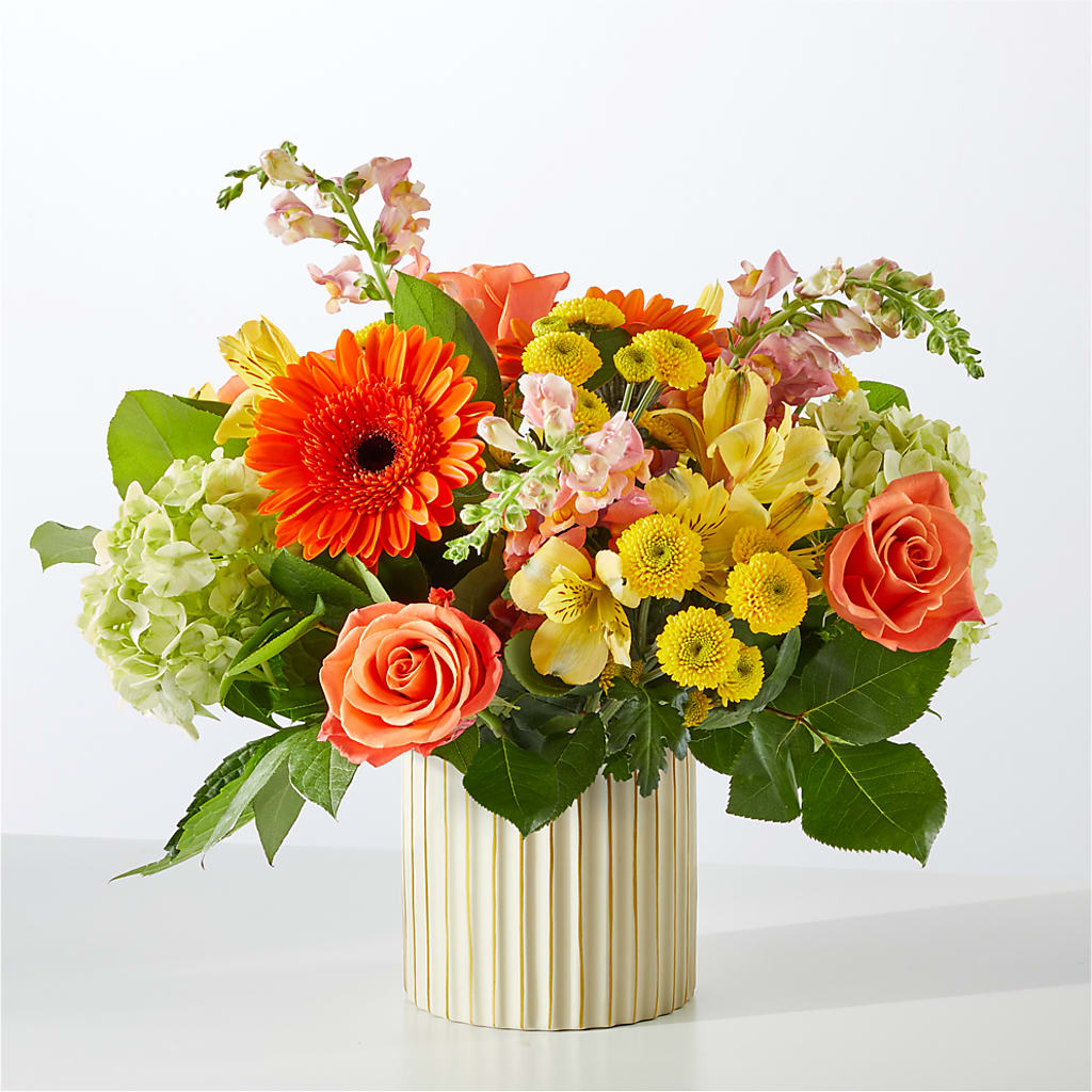 Autumn Sunshine Bouquet with Ivory Vase –  Rhonda Wolke Designs, Ottawa OH