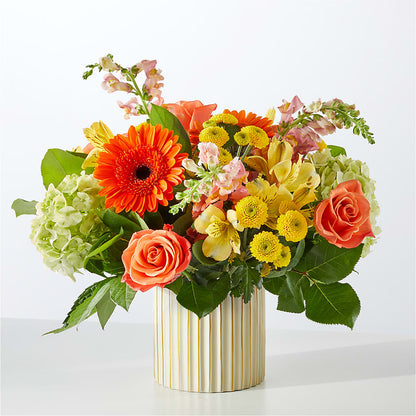 Autumn Sunshine Bouquet with Ivory Vase –  Rhonda Wolke Designs, Ottawa OH