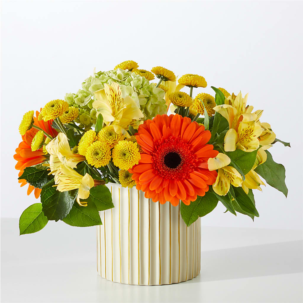 Autumn Sunshine Bouquet with Ivory Vase –  Rhonda Wolke Designs, Ottawa OH