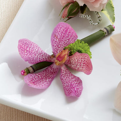 Pink Mokara Boutonniere –  Rhonda Wolke Designs, Ottawa OH
