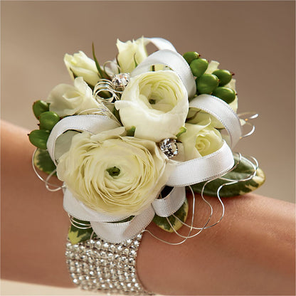 White Wedding Corsage –  Rhonda Wolke Designs, Ottawa OH